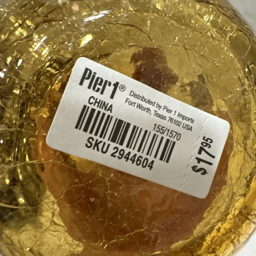 Pier One Gold Crackle Glass Pear 7” Tall